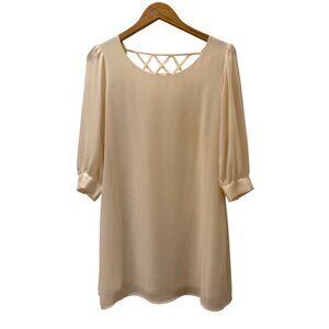 Crisscross Back Cream Tunic Dress With 3/4 Sleeves & Cuffs Medium